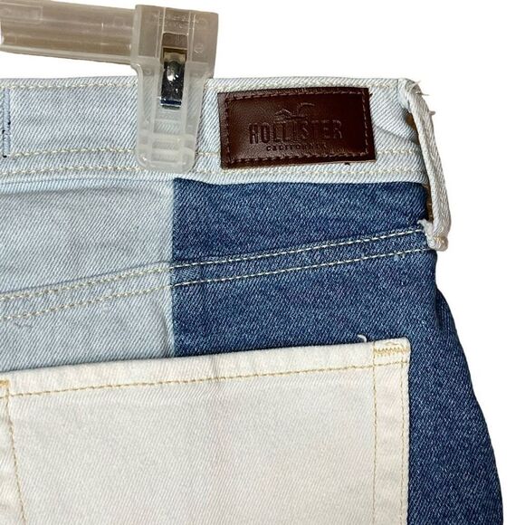 Hollister Ultra High Rise Mom Short Raw Frayed Hem Patchwork Denim Size 11 - Picture 7 of 8